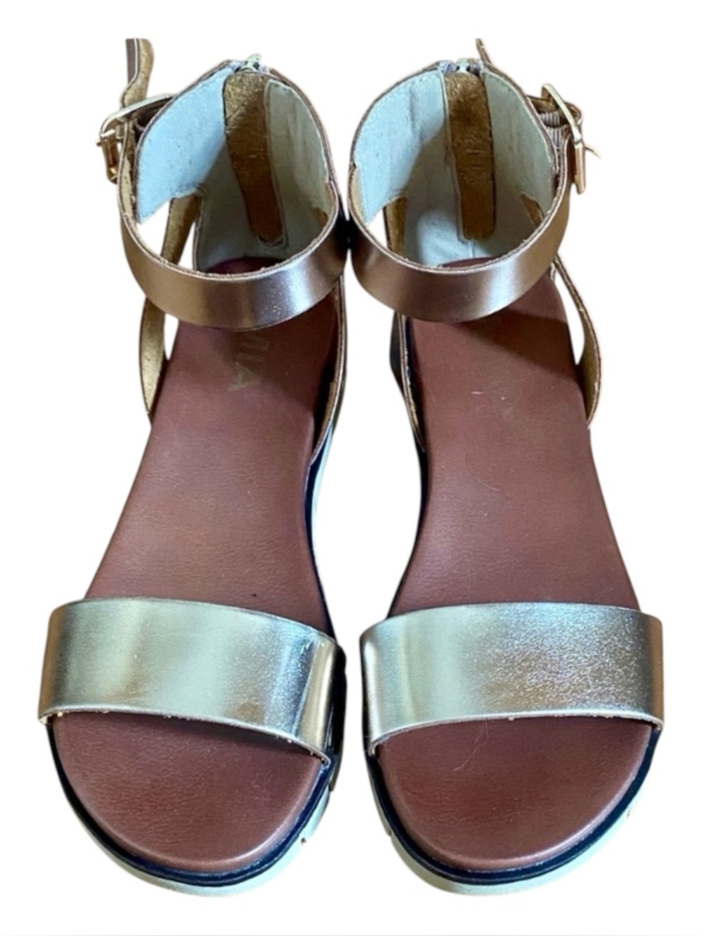 MIA Rose Gold Metallic Platform Sandals Comfort Chunky Ankle Strap Sz 7